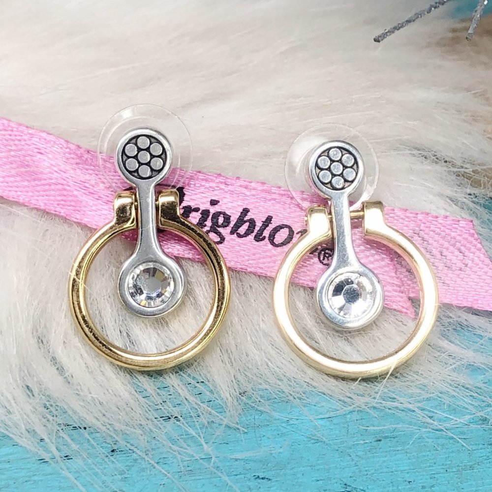 Brighton Two Tone Crystal Hoop Stud Earrings